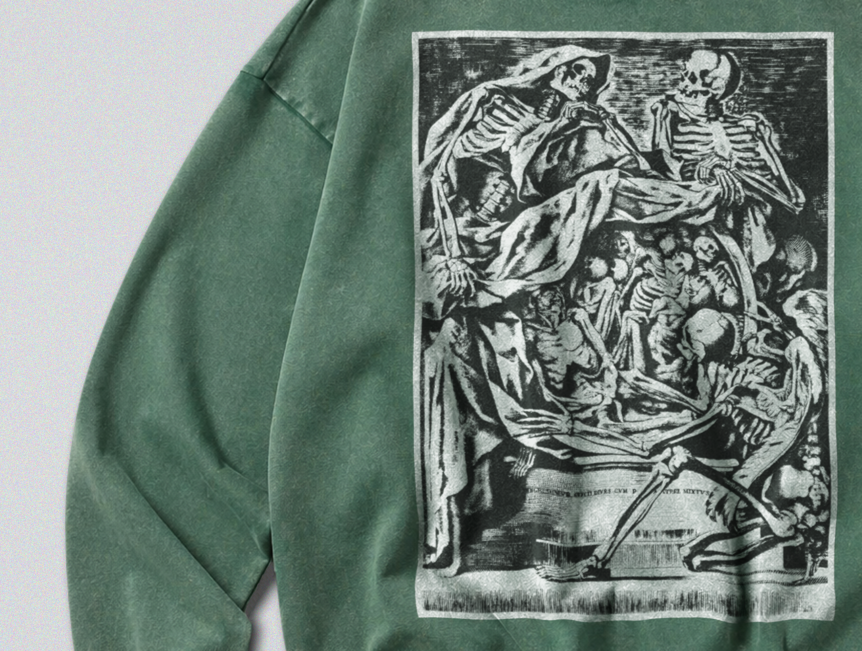 Oversized Snow Washed Cotton Sweatshirt - Macabre Skeletons Print