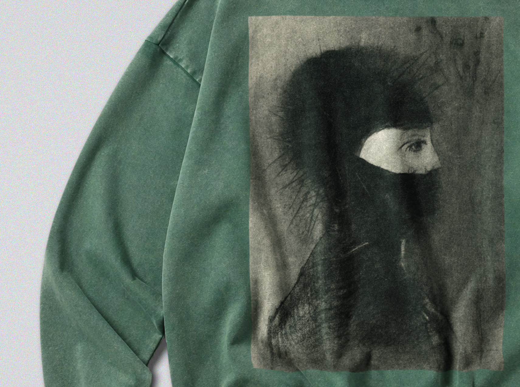 Oversized Snow Washed Cotton Sweatshirt - Haunting Odilon Redon Print