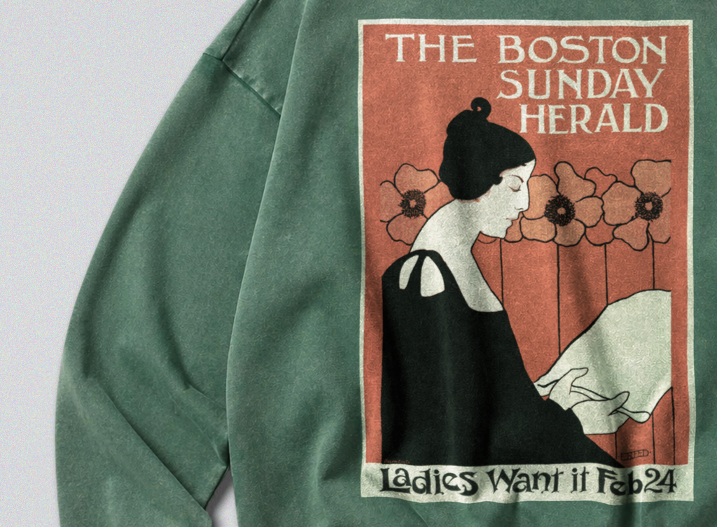 Oversized Snow Washed Cotton Sweatshirt - Boston Sunday Herald Print