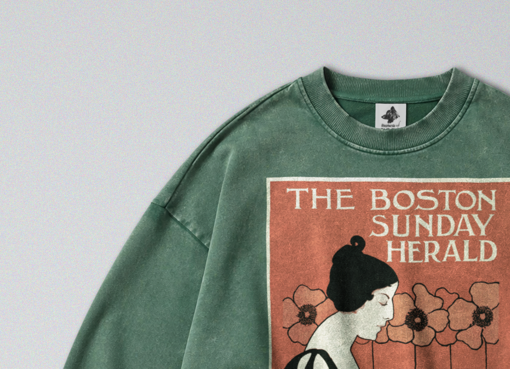 Oversized Snow Washed Cotton Sweatshirt - Boston Sunday Herald Print