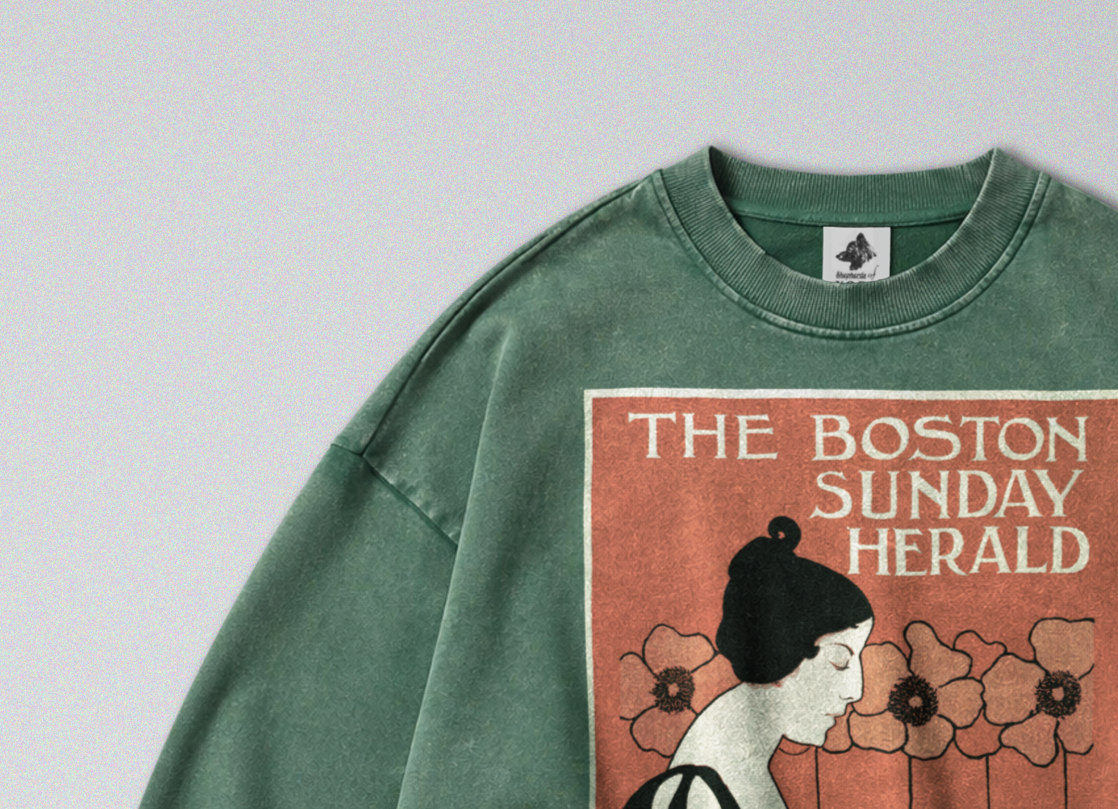 Oversized Snow Washed Cotton Sweatshirt - Boston Sunday Herald Print