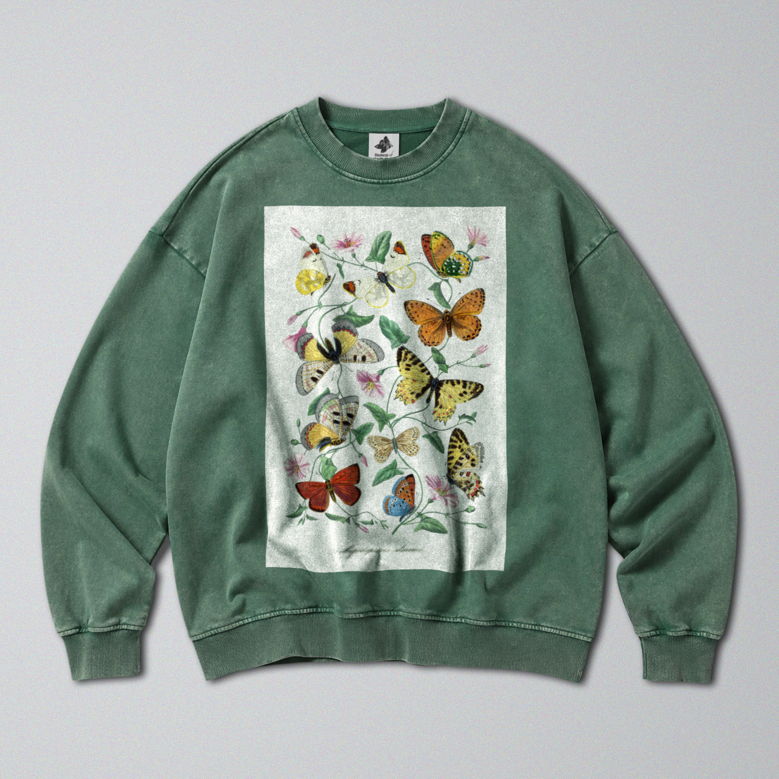 Oversized Snow Washed Cotton Sweatshirt - Maximalist Butterflies Print