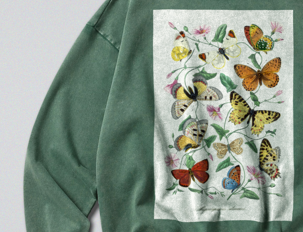 Oversized Snow Washed Cotton Sweatshirt - Maximalist Butterflies Print