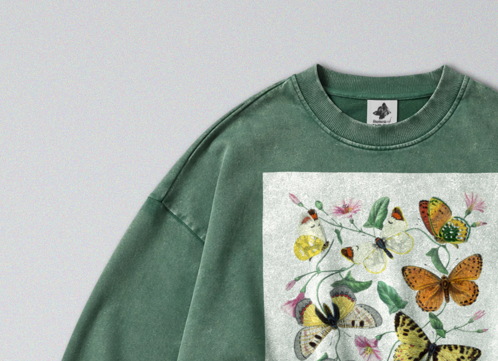 Oversized Snow Washed Cotton Sweatshirt - Maximalist Butterflies Print