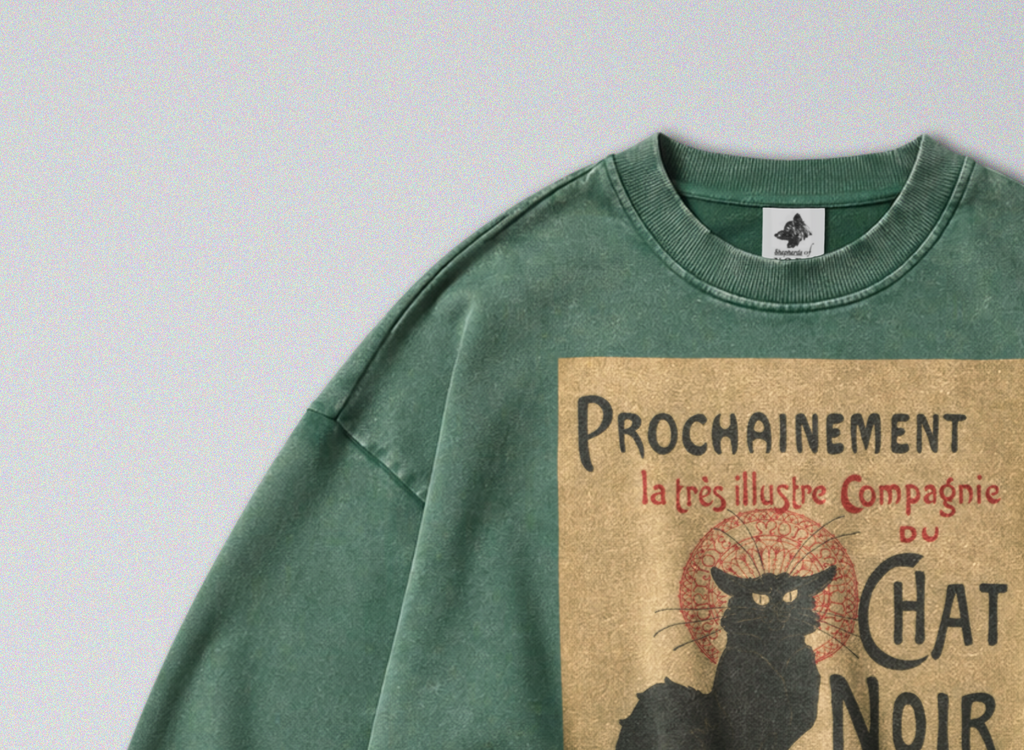 Oversized Snow Washed Cotton Sweatshirt - Chat Noir Print