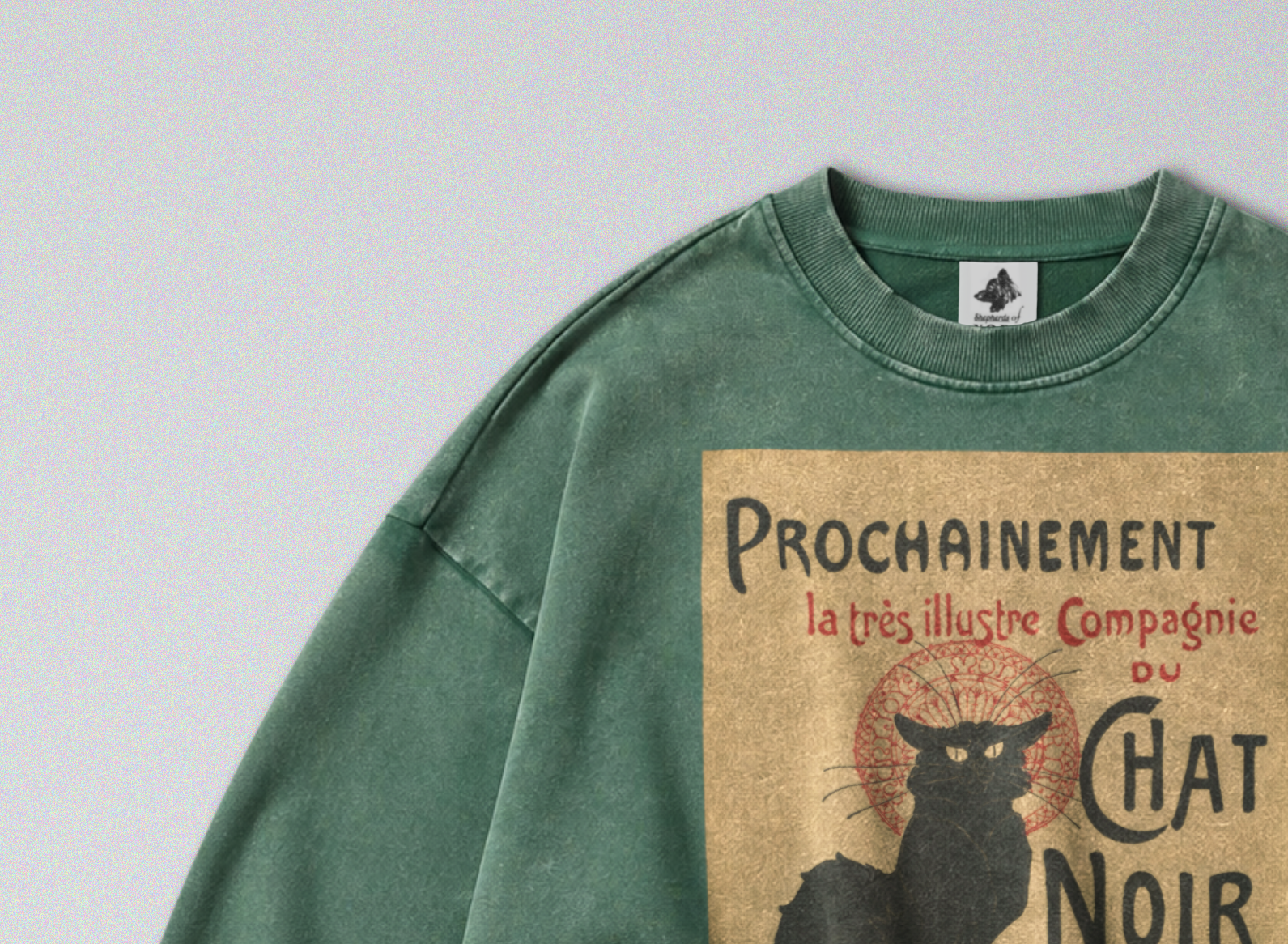 Oversized Snow Washed Cotton Sweatshirt - Chat Noir Print