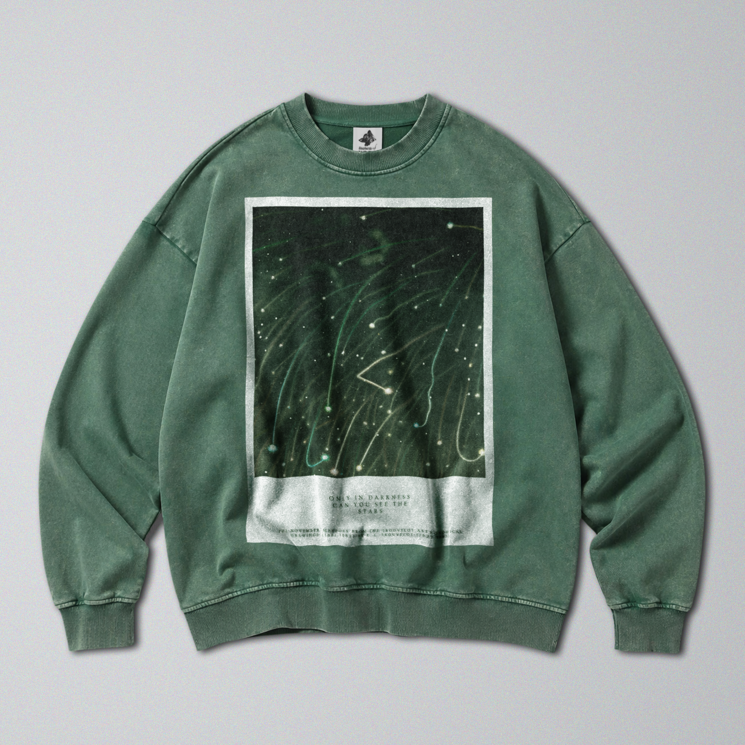 Oversized Snow Washed Cotton Sweatshirt - Shooting Stars in Night Sky Print