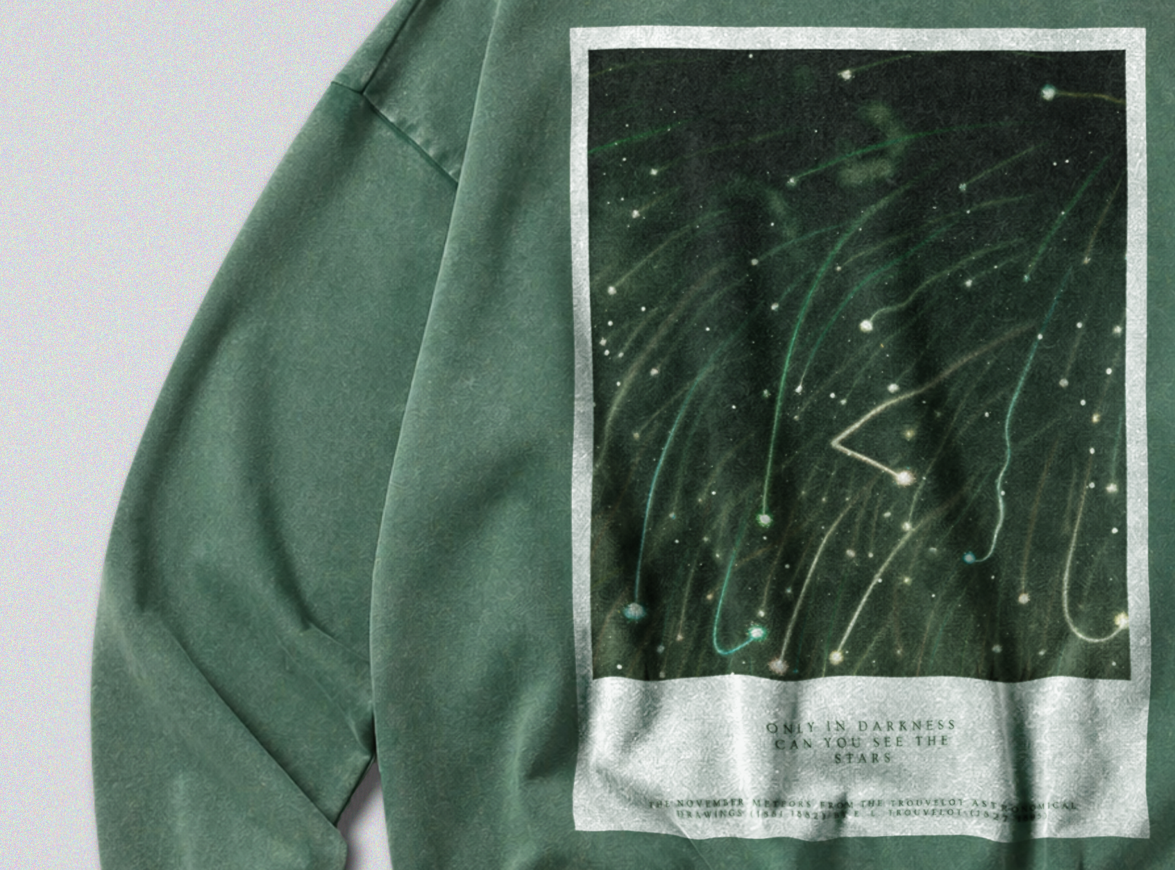 Oversized Snow Washed Cotton Sweatshirt - Shooting Stars in Night Sky Print