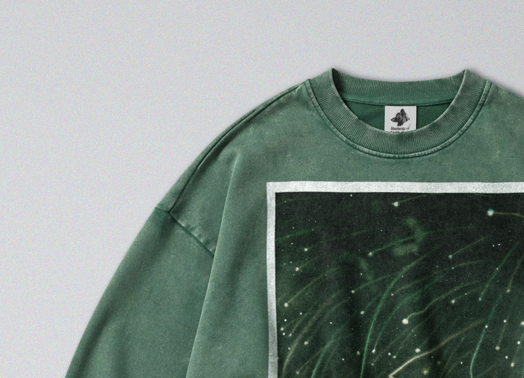 Oversized Snow Washed Cotton Sweatshirt - Shooting Stars in Night Sky Print