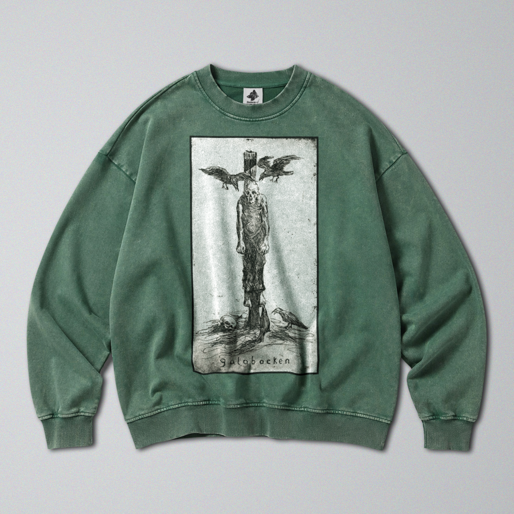 Oversized Snow Washed Cotton Sweatshirt - Morbid Public Hanging Print