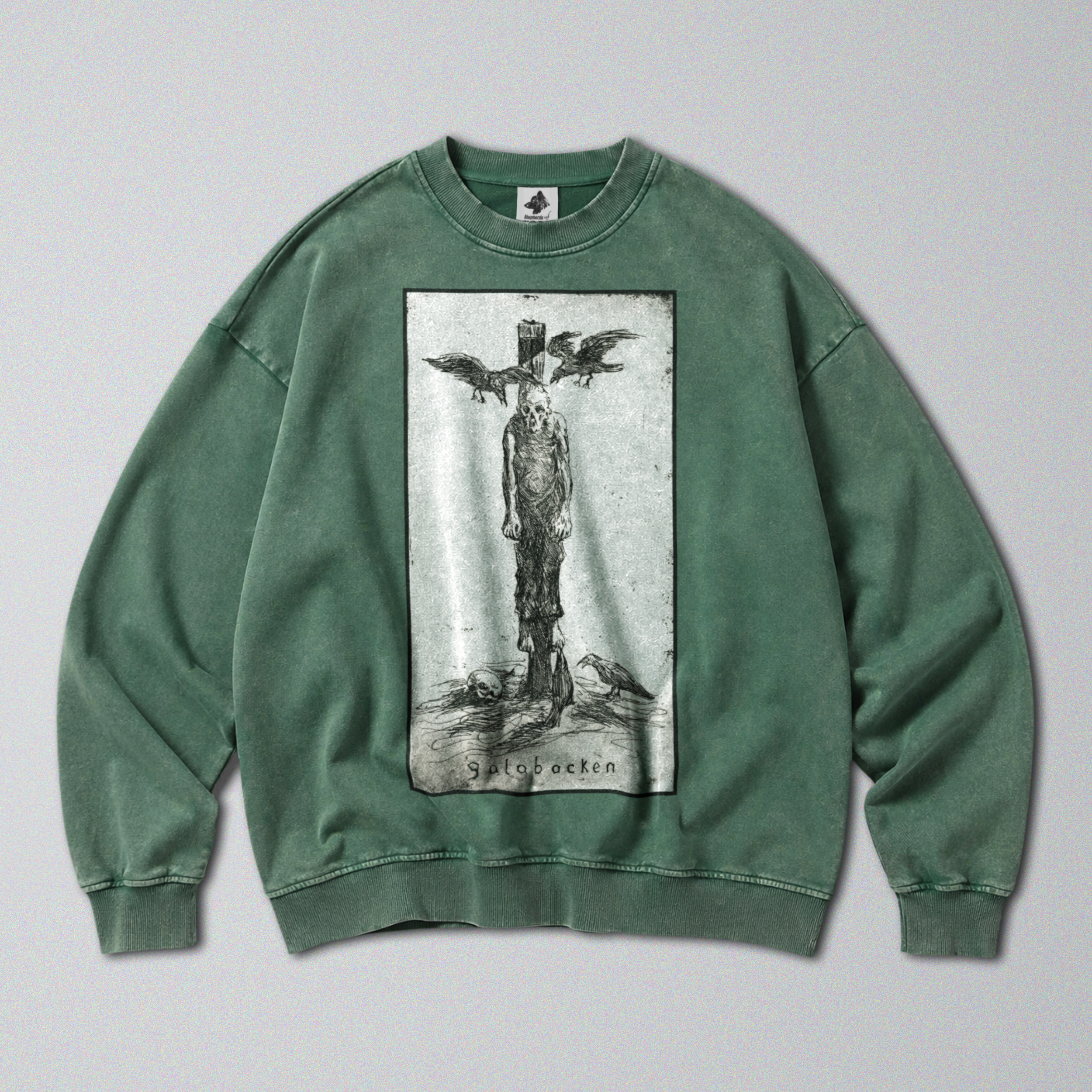 Oversized Snow Washed Cotton Sweatshirt - Morbid Public Hanging Print