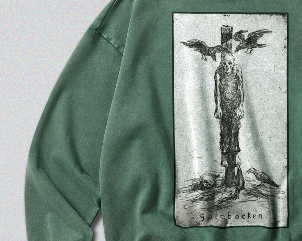 Oversized Snow Washed Cotton Sweatshirt - Morbid Public Hanging Print