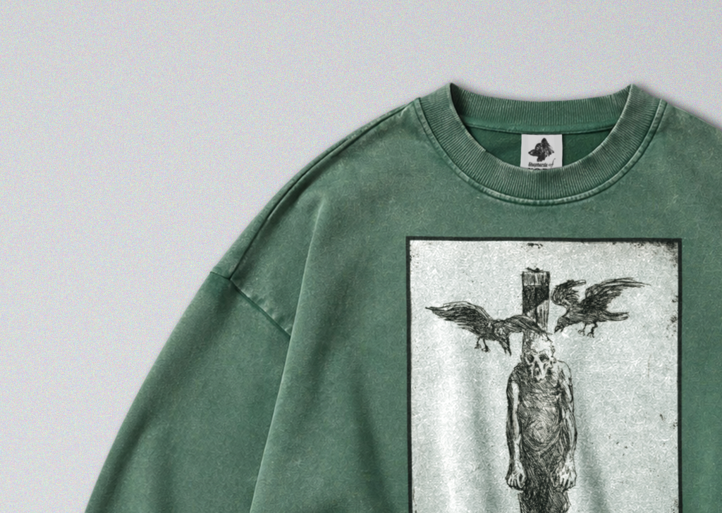 Oversized Snow Washed Cotton Sweatshirt - Morbid Public Hanging Print