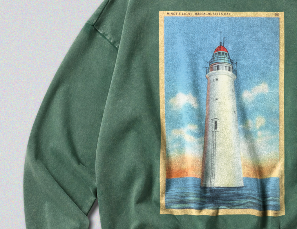 Oversized Snow Washed Cotton Sweatshirt - Lighthouse at Sea Print