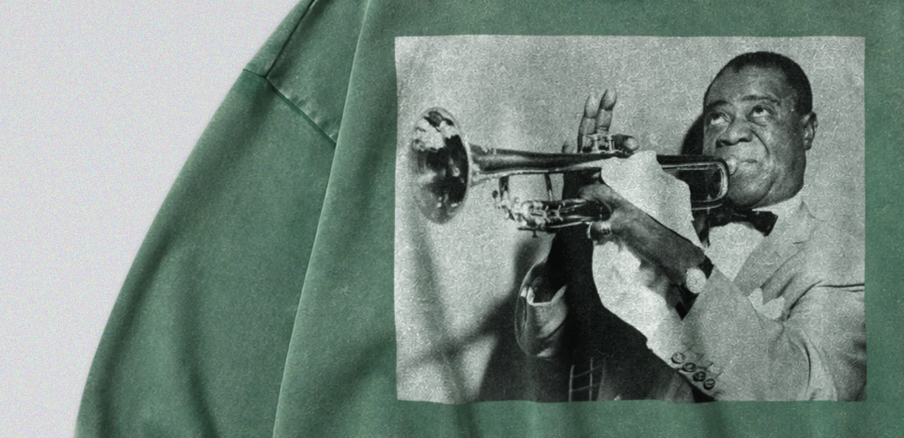 Oversized Snow Washed Cotton Sweatshirt - Iconic Musician Louis Armstrong Print