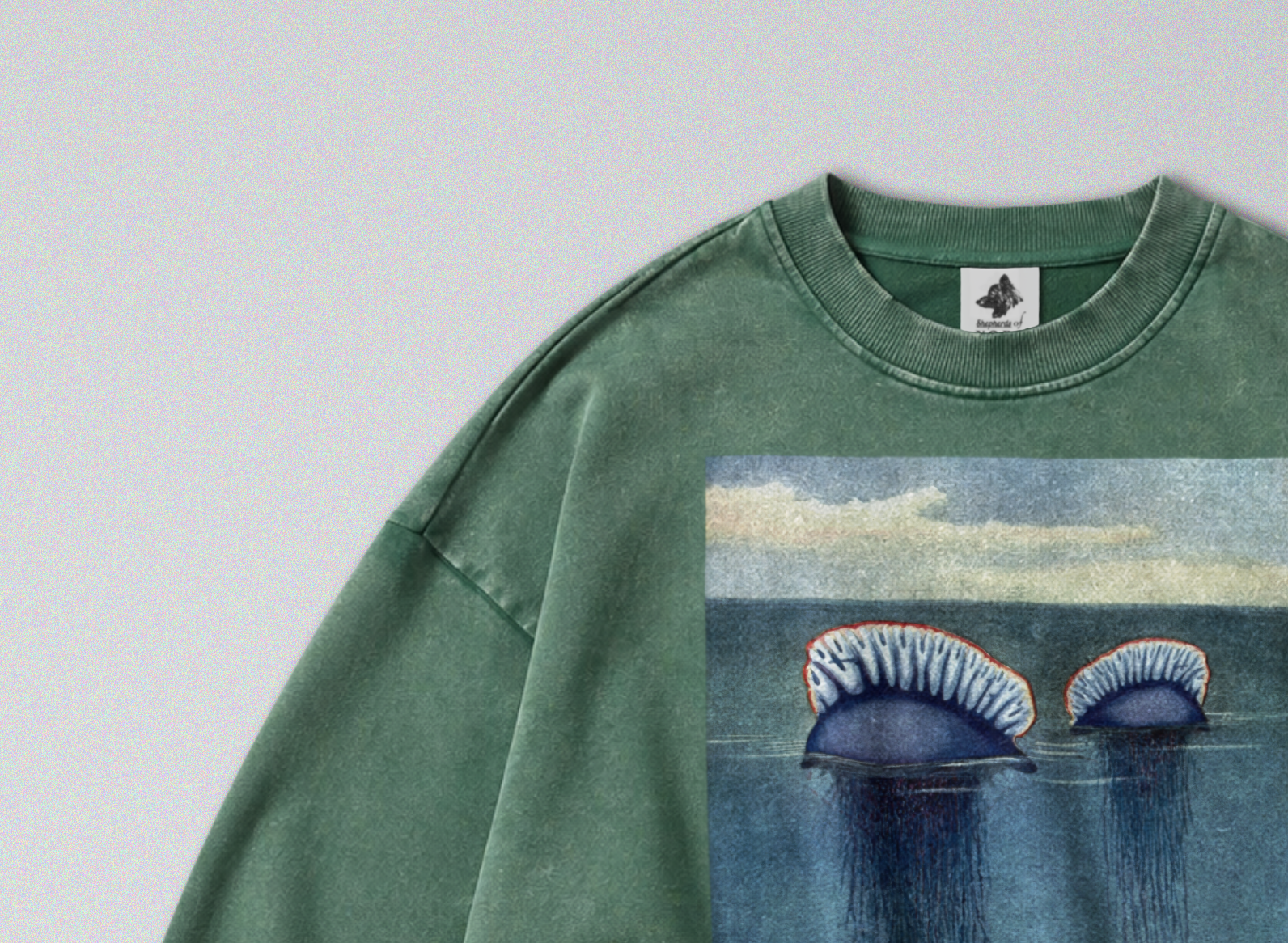 Oversized Snow Washed Cotton Sweatshirt - Portuguese Man O' War Print