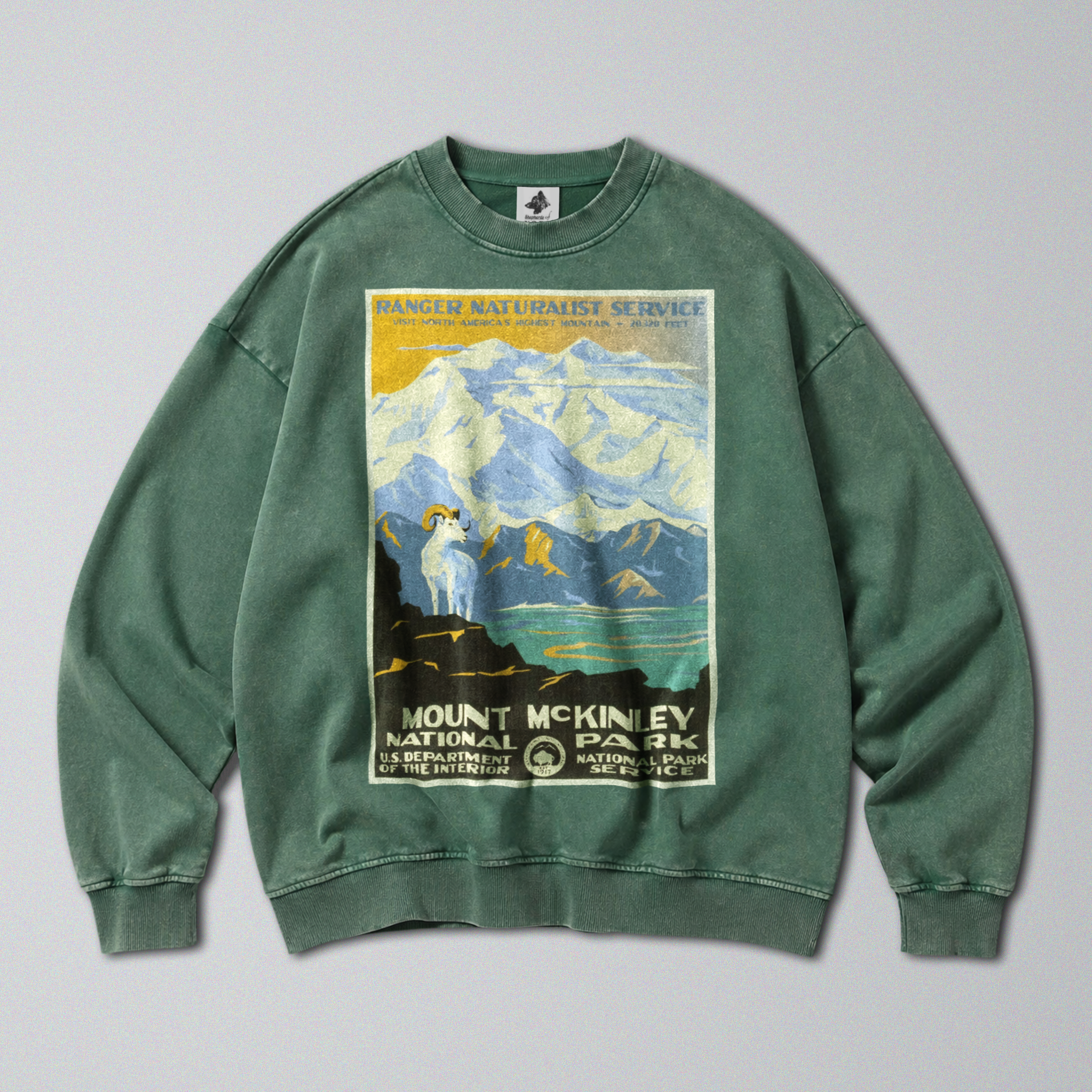 Oversized Snow Washed Cotton Sweatshirt - Mt McKinley National Park Print
