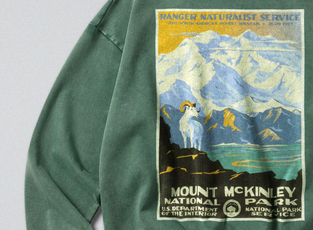 Oversized Snow Washed Cotton Sweatshirt - Mt McKinley National Park Print