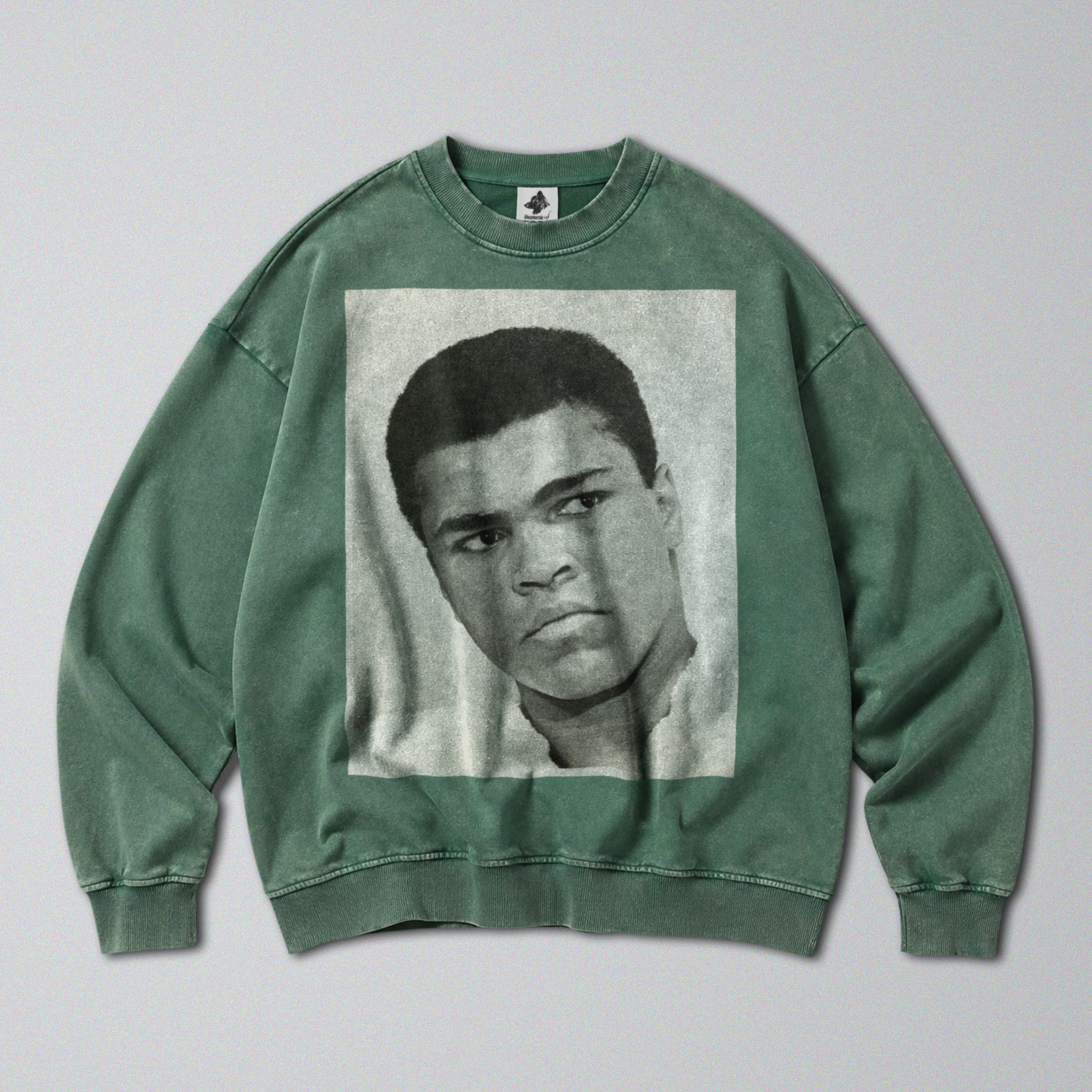 Oversized Snow Washed Cotton Sweatshirt - Boxing Legend Muhammad Ali Print