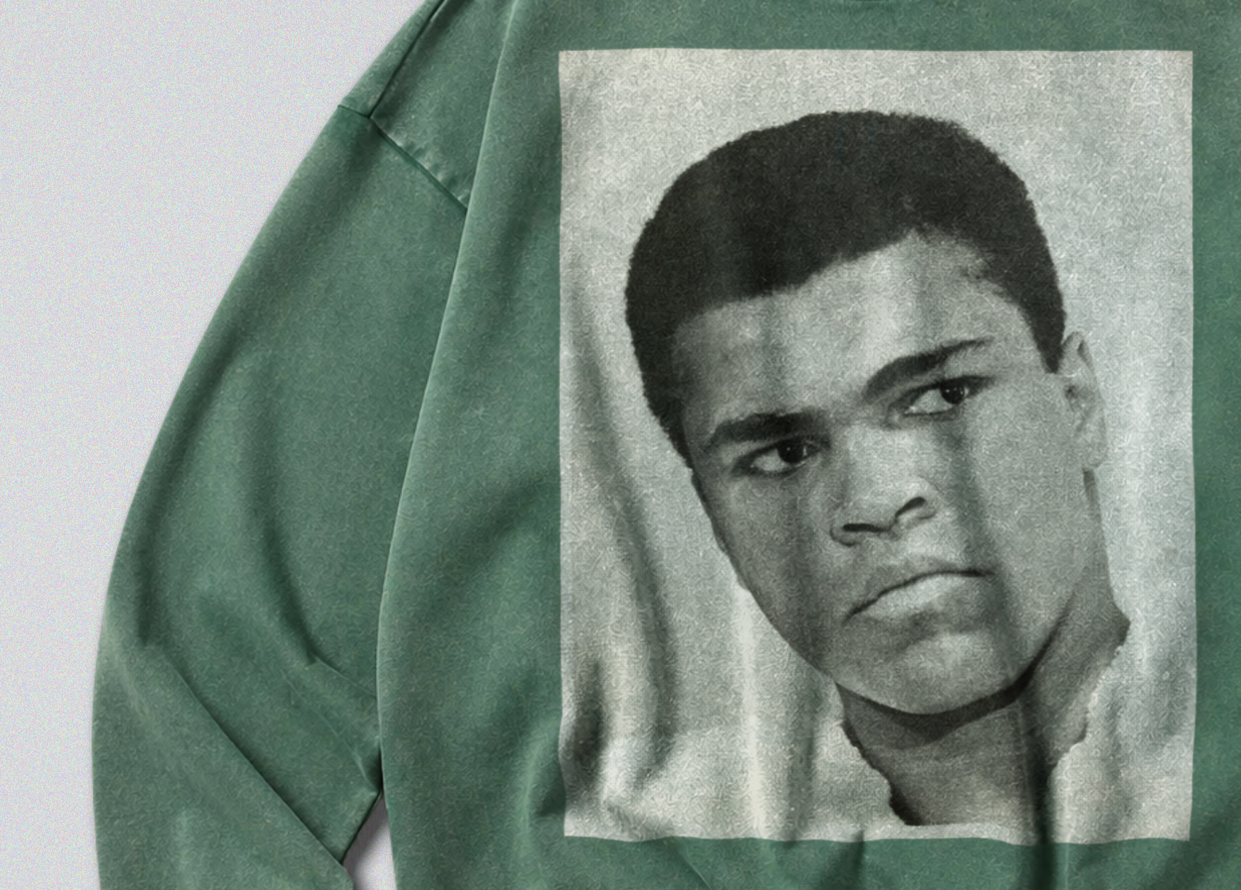 Oversized Snow Washed Cotton Sweatshirt - Boxing Legend Muhammad Ali Print