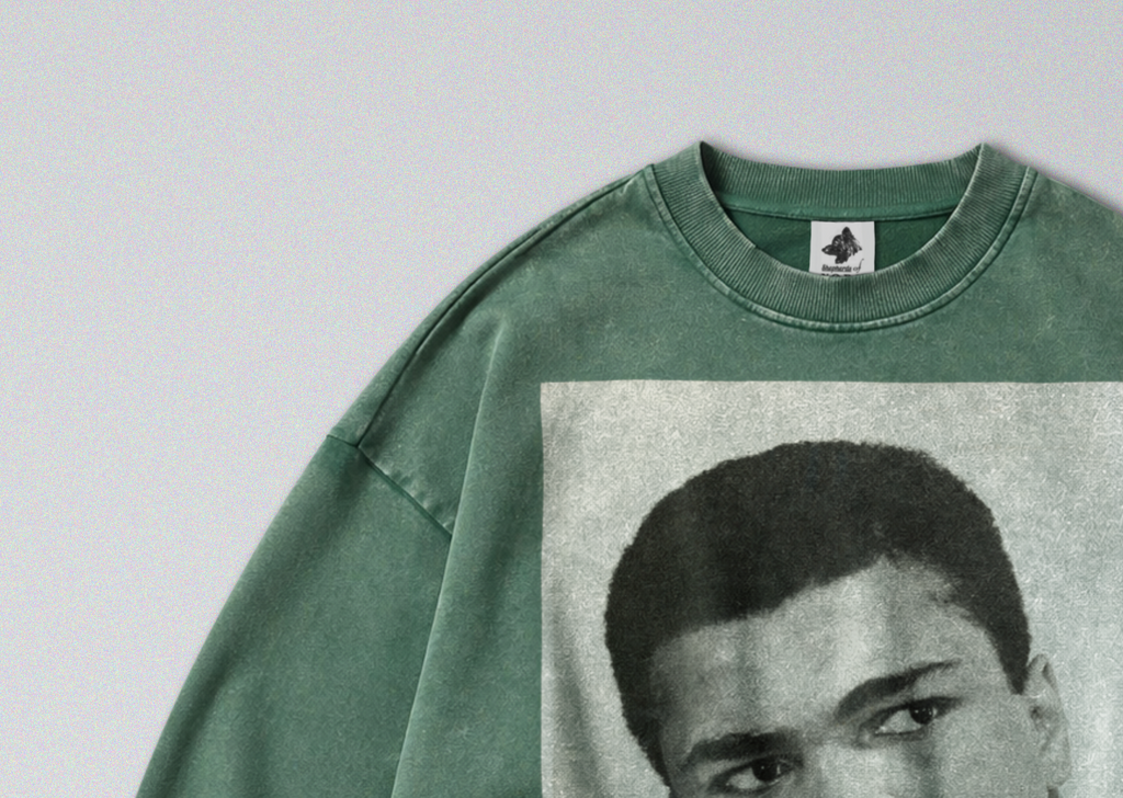 Oversized Snow Washed Cotton Sweatshirt - Boxing Legend Muhammad Ali Print