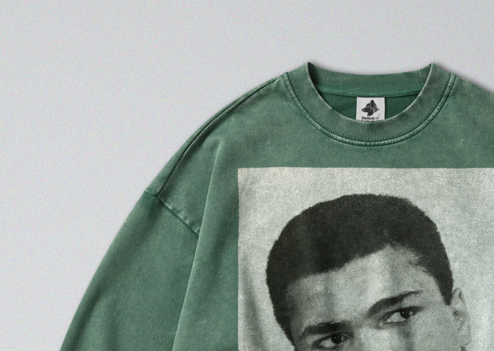 Oversized Snow Washed Cotton Sweatshirt - Boxing Legend Muhammad Ali Print