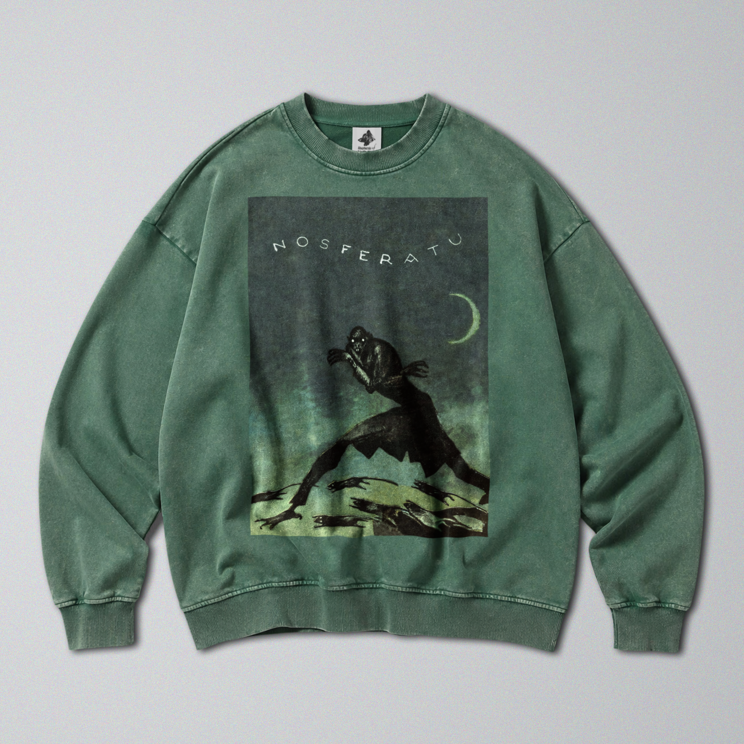Oversized Snow Washed Cotton Sweatshirt - 1922 Nosferatu Movie poster Print