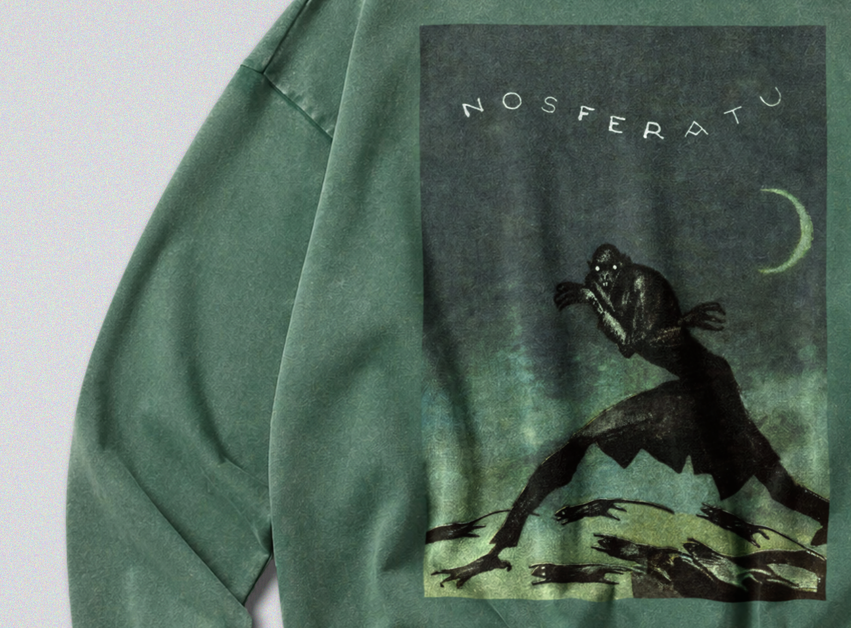 Oversized Snow Washed Cotton Sweatshirt - 1922 Nosferatu Movie poster Print