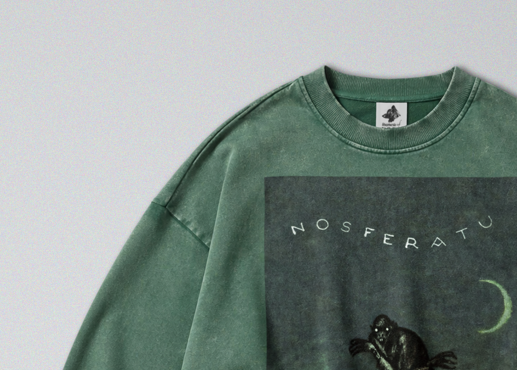 Oversized Snow Washed Cotton Sweatshirt - 1922 Nosferatu Movie poster Print