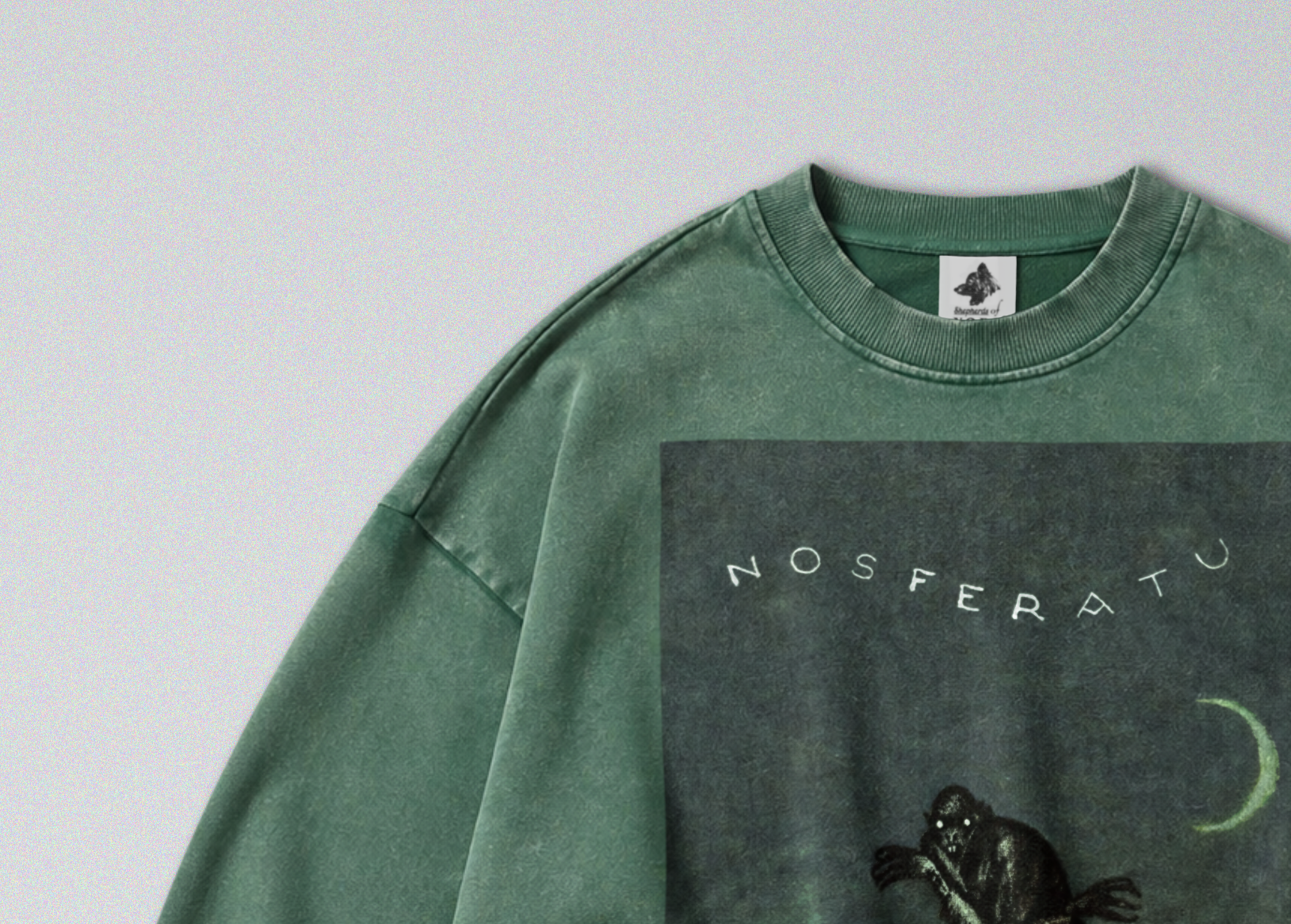 Oversized Snow Washed Cotton Sweatshirt - 1922 Nosferatu Movie poster Print