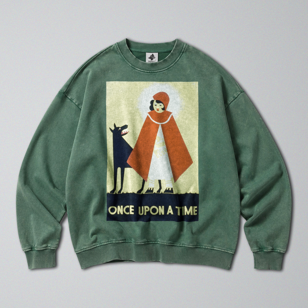 Oversized Snow Washed Cotton Sweatshirt - Red Riding Hood Print