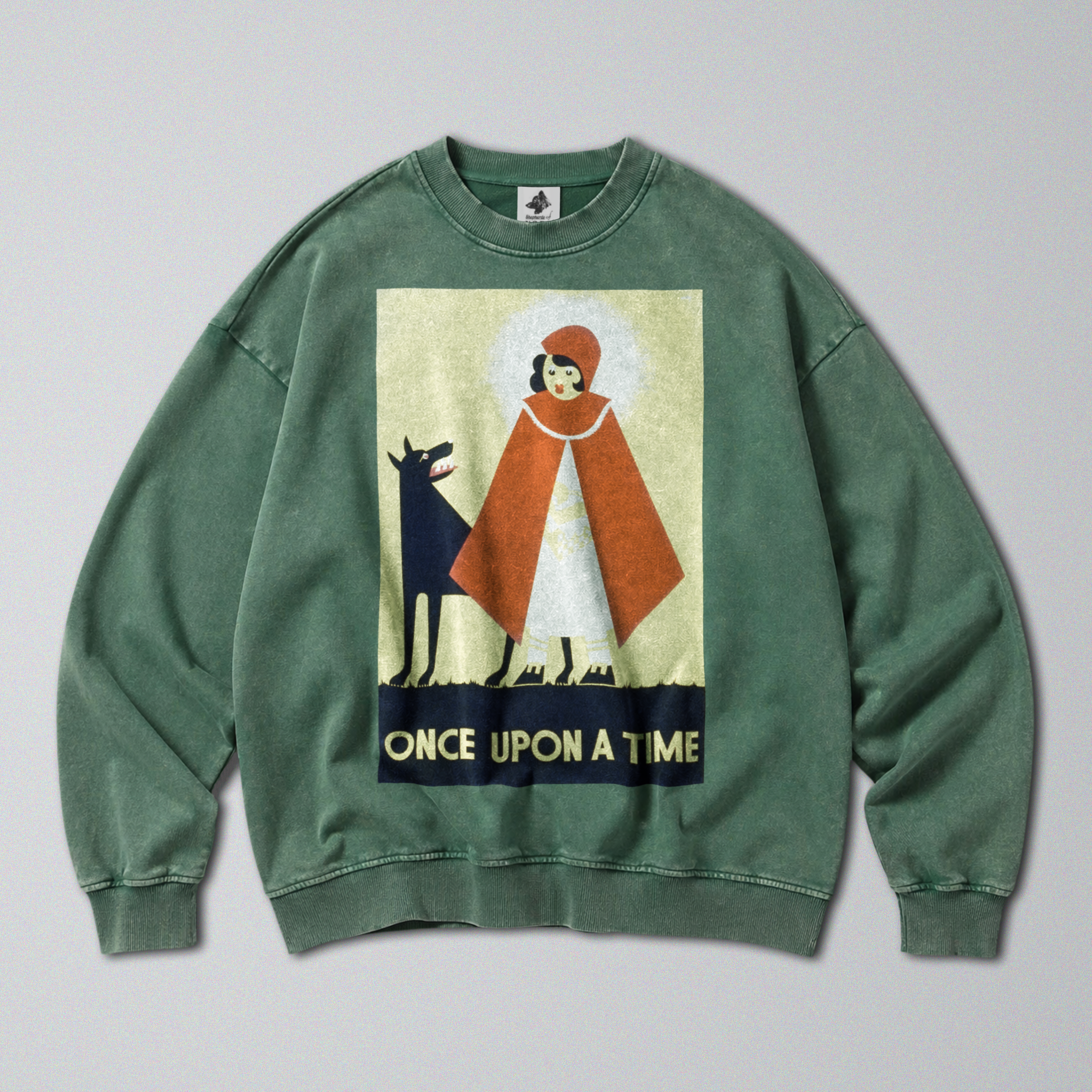 Oversized Snow Washed Cotton Sweatshirt - Red Riding Hood Print