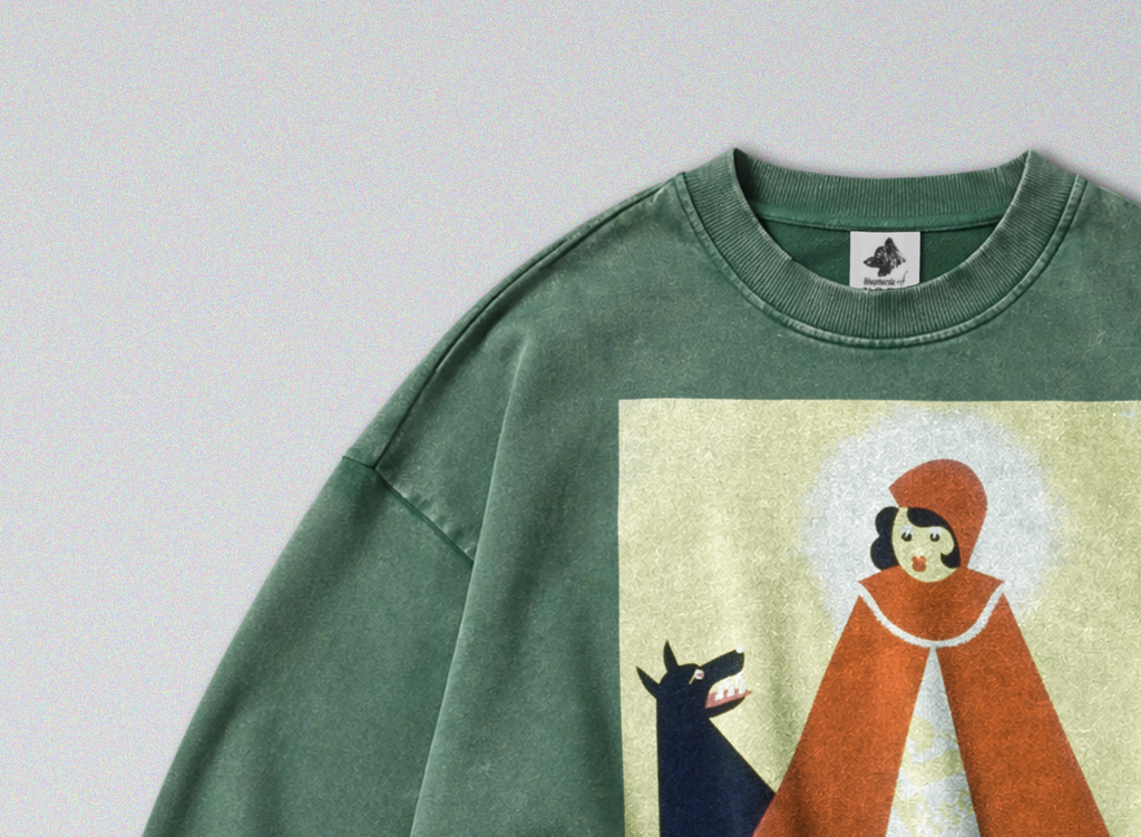 Oversized Snow Washed Cotton Sweatshirt - Red Riding Hood Print