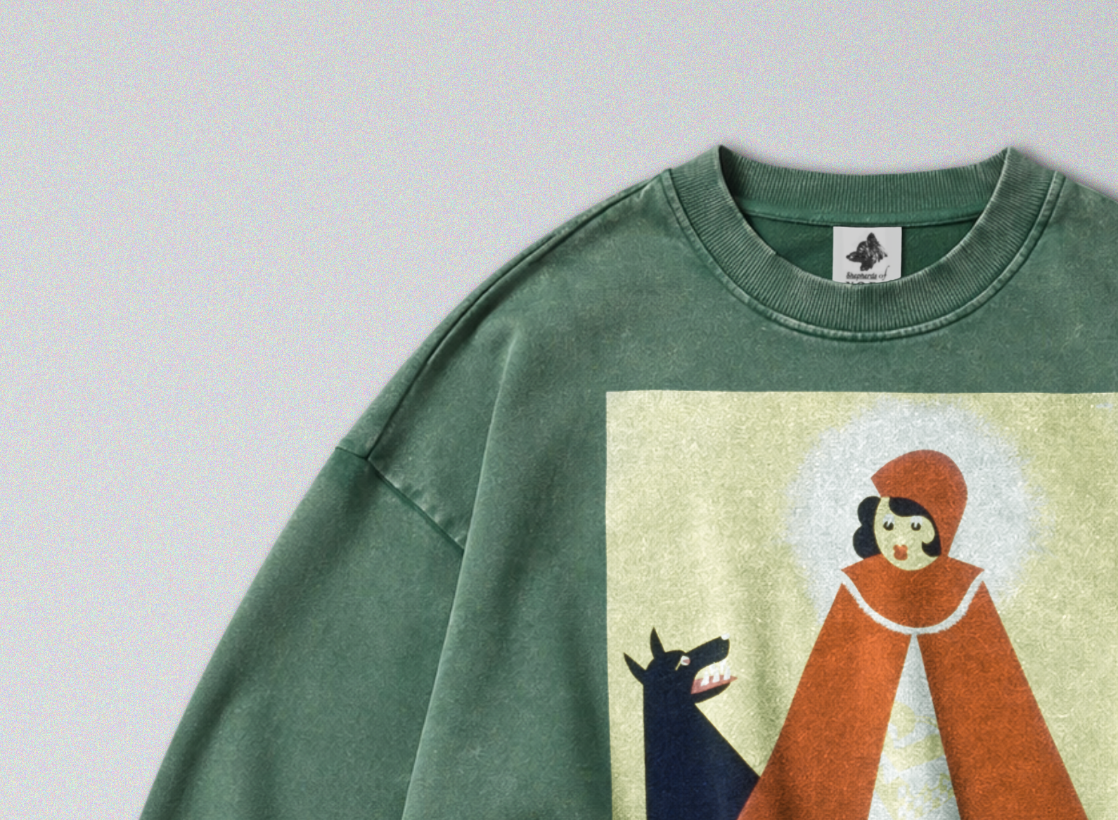 Oversized Snow Washed Cotton Sweatshirt - Red Riding Hood Print