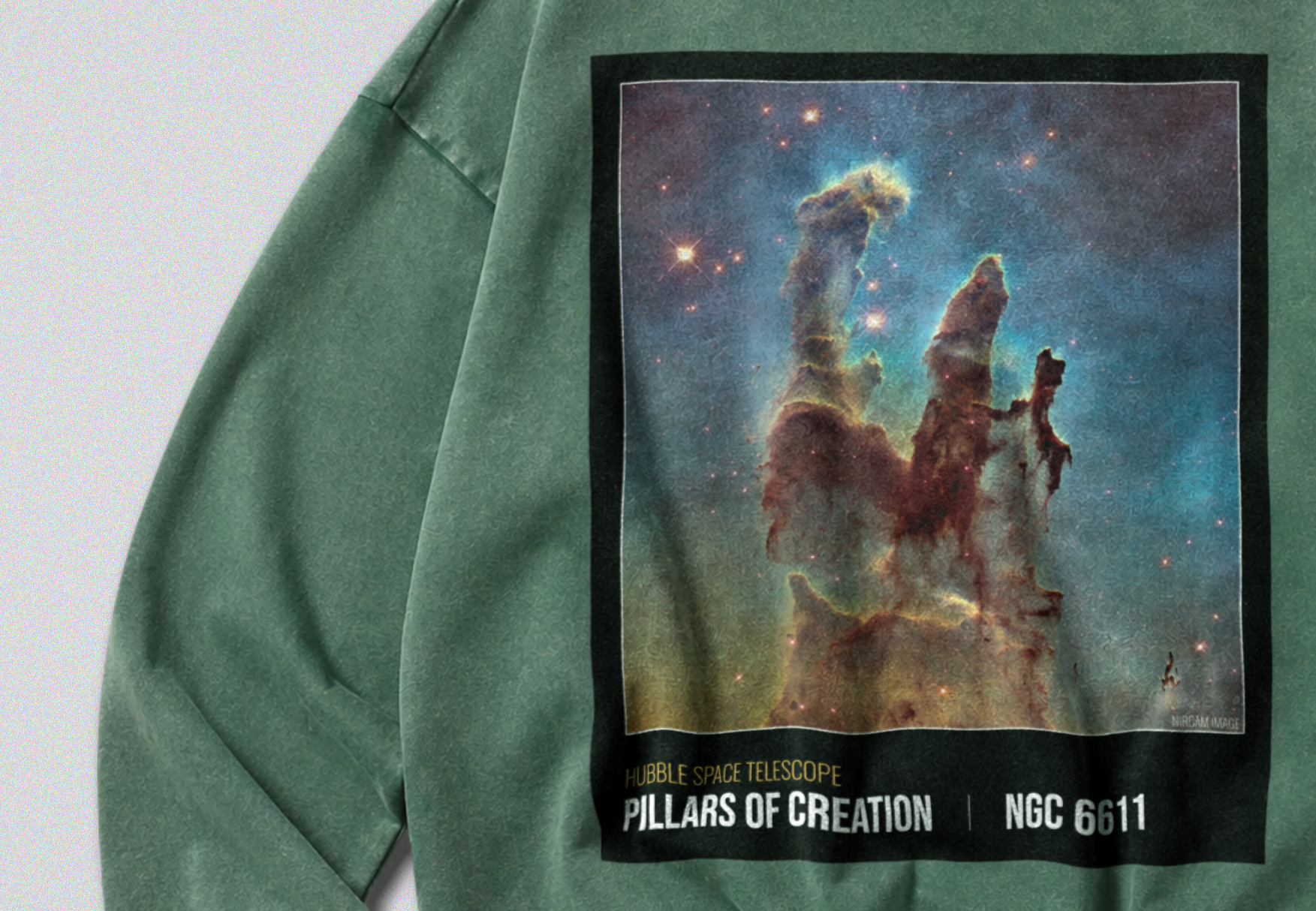 Oversized Snow Washed Cotton Sweatshirt - Pillars of Creation Nebula Print
