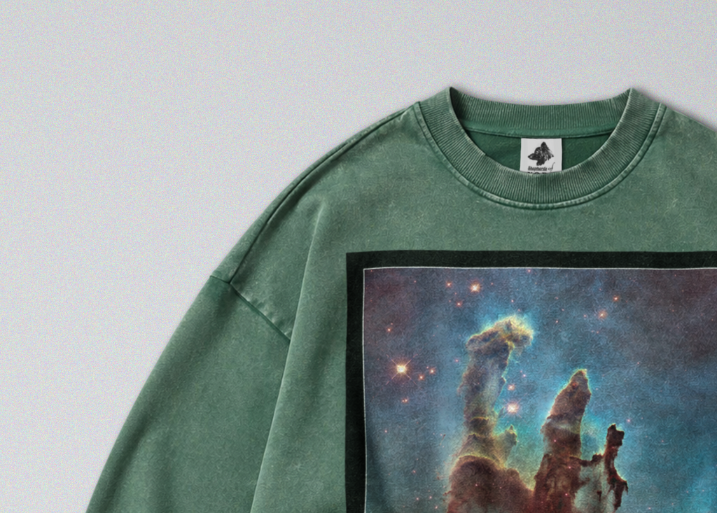 Oversized Snow Washed Cotton Sweatshirt - Pillars of Creation Nebula Print