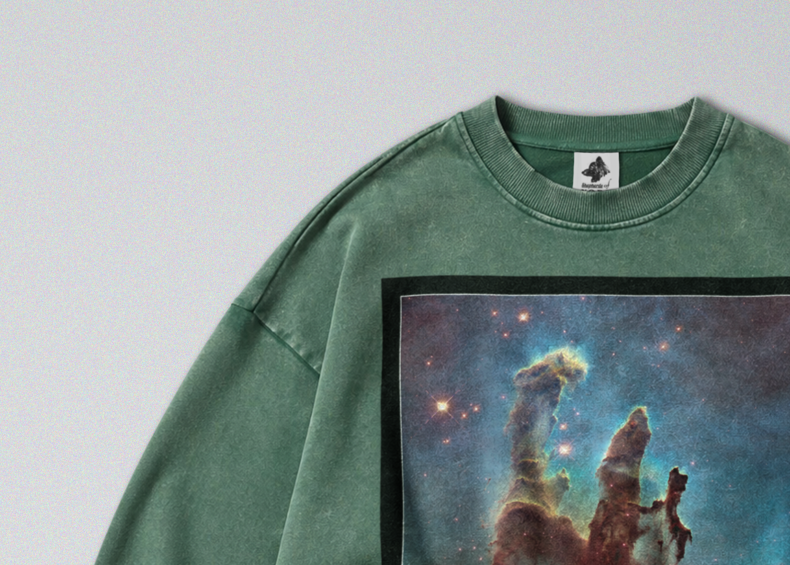 Oversized Snow Washed Cotton Sweatshirt - Pillars of Creation Nebula Print