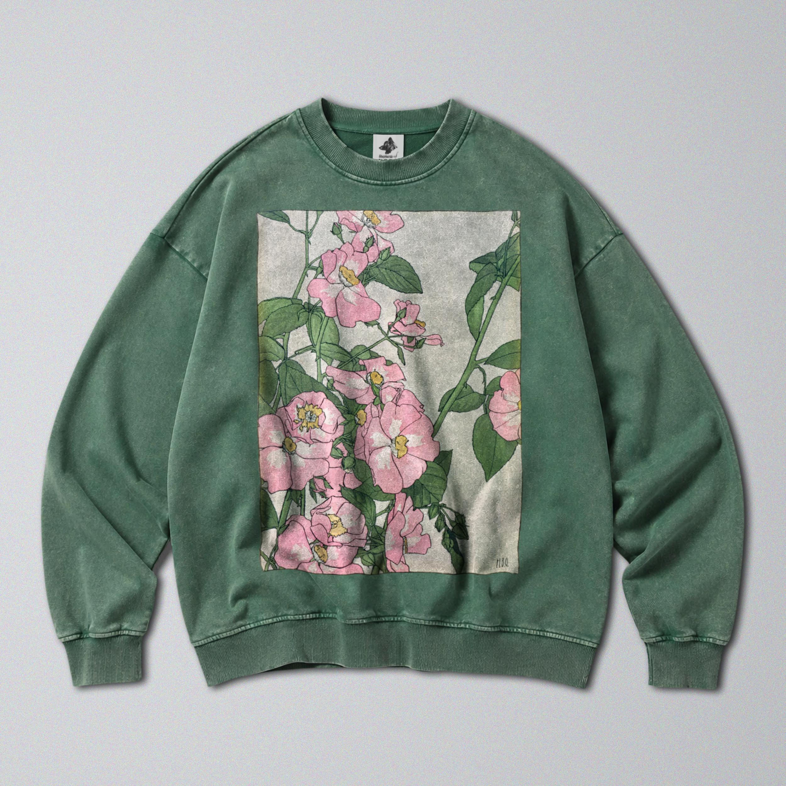 Oversized Snow Washed Cotton Sweatshirt - Colorful Prairie Rose Print