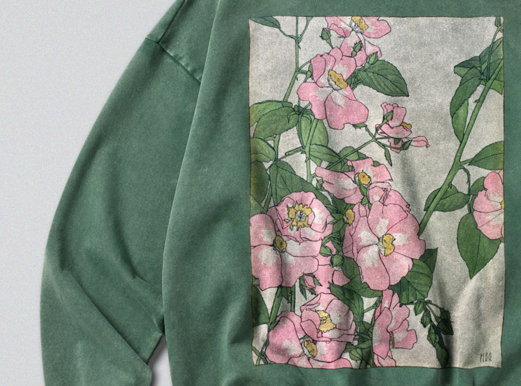 Oversized Snow Washed Cotton Sweatshirt - Colorful Prairie Rose Print