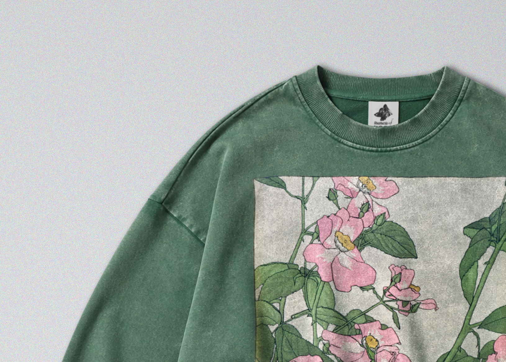 Oversized Snow Washed Cotton Sweatshirt - Colorful Prairie Rose Print