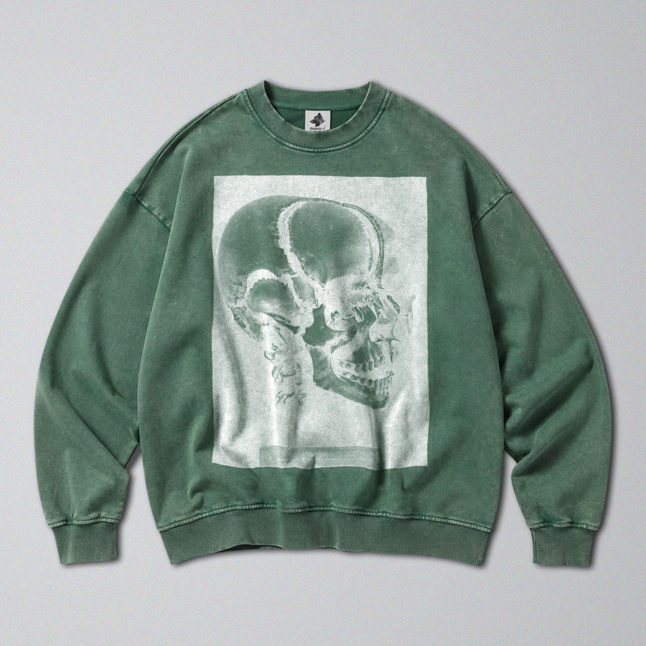 Oversized Snow Washed Cotton Sweatshirt - Human Skull Print