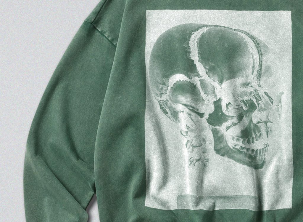 Oversized Snow Washed Cotton Sweatshirt - Human Skull Print