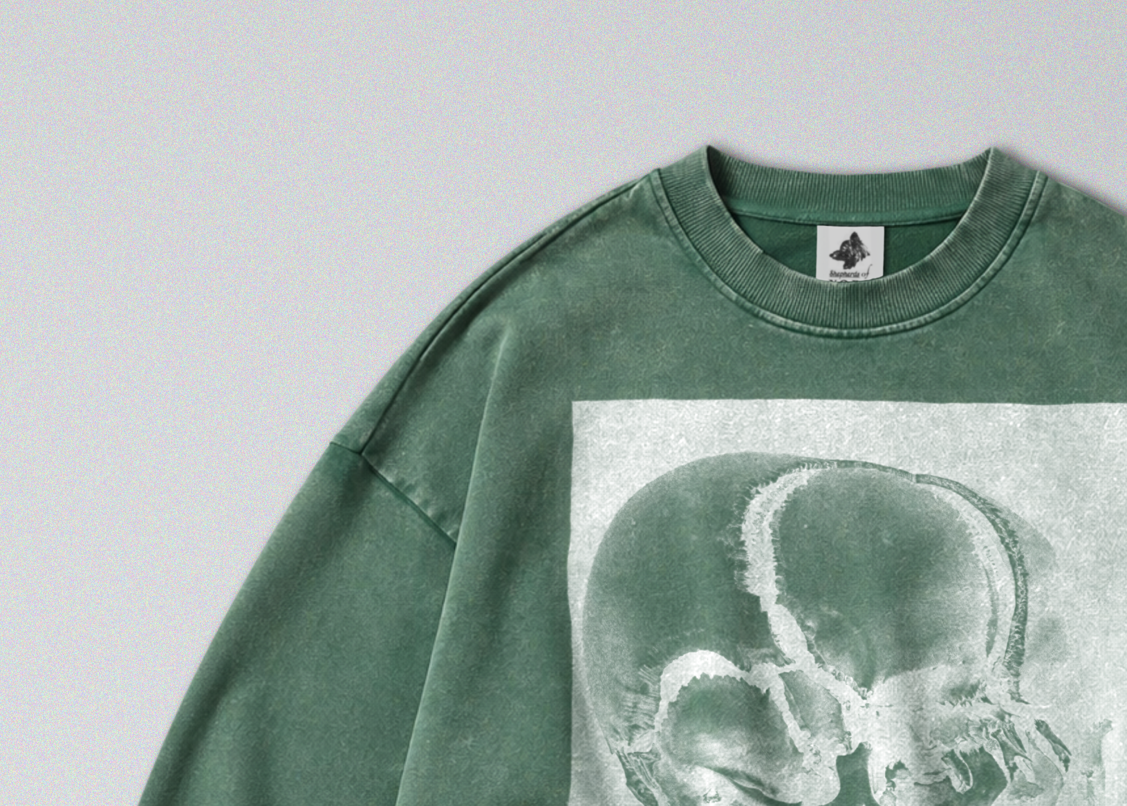 Oversized Snow Washed Cotton Sweatshirt - Human Skull Print