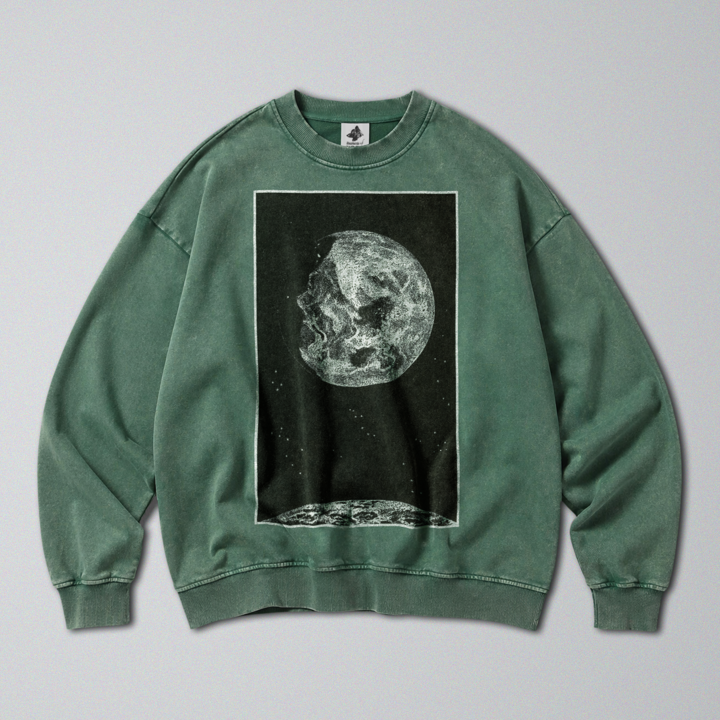 Oversized Snow Washed Cotton Sweatshirt - Sun and Moon in Outer Space Print