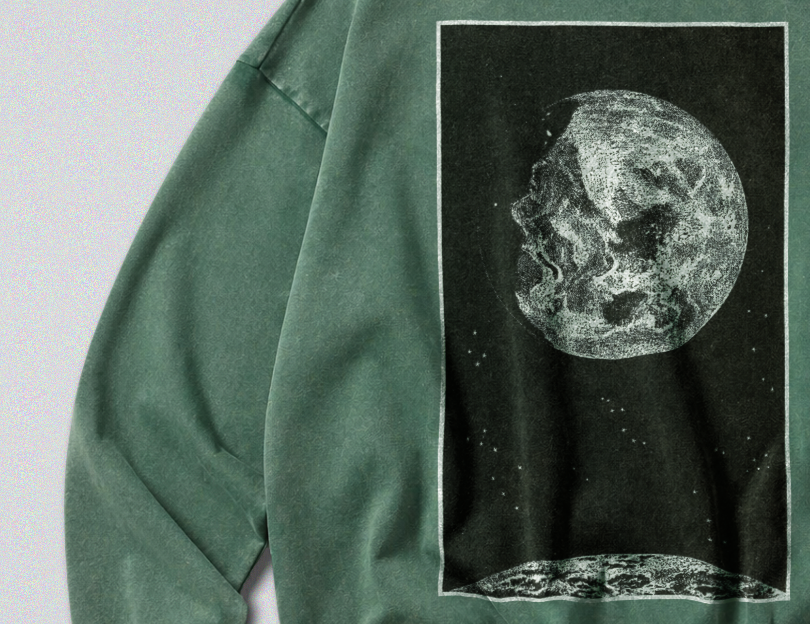 Oversized Snow Washed Cotton Sweatshirt - Sun and Moon in Outer Space Print