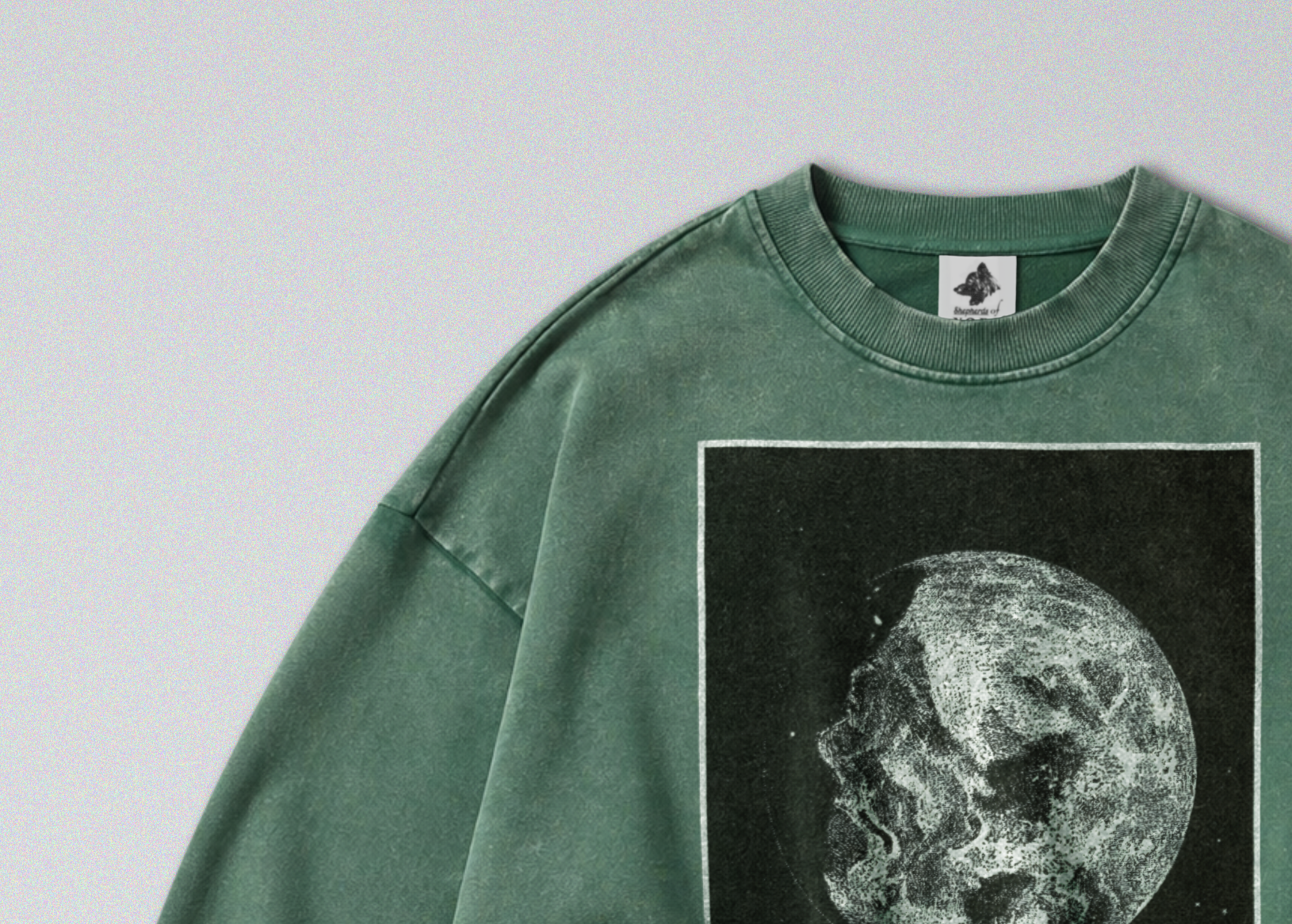 Oversized Snow Washed Cotton Sweatshirt - Sun and Moon in Outer Space Print