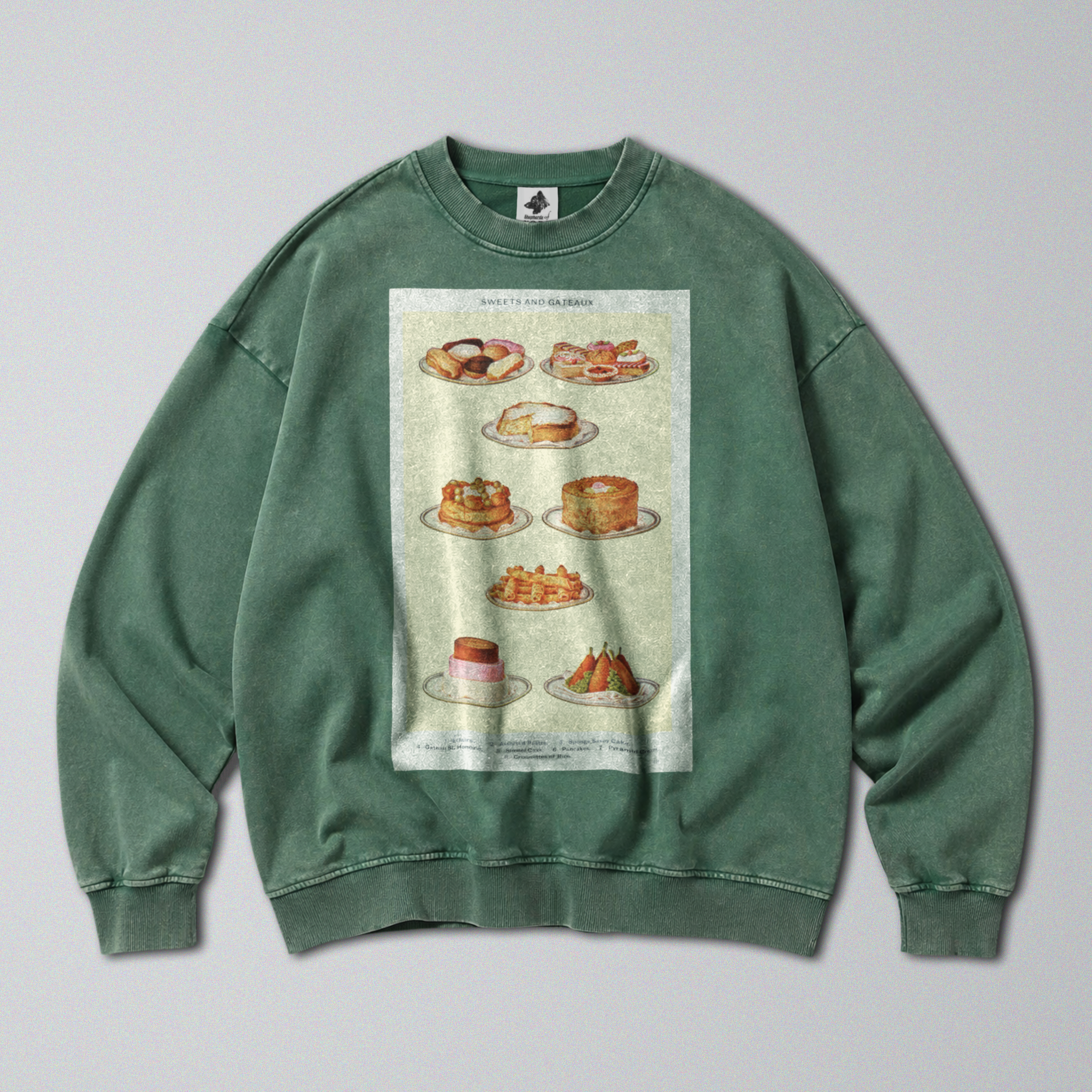 Oversized Snow Washed Cotton Sweatshirt - Cakes and Pastries Print