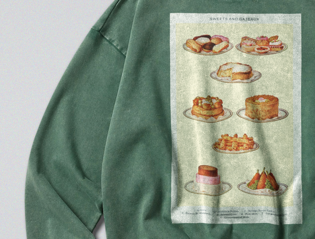Oversized Snow Washed Cotton Sweatshirt - Cakes and Pastries Print