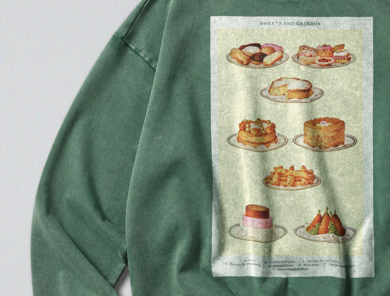 Oversized Snow Washed Cotton Sweatshirt - Cakes and Pastries Print