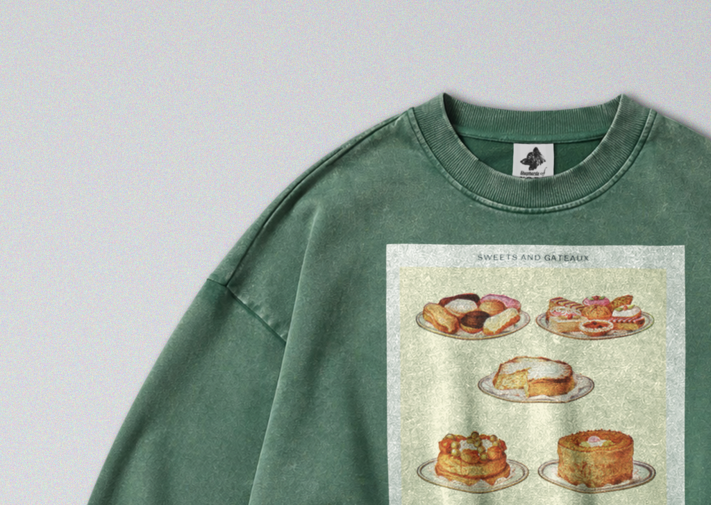Oversized Snow Washed Cotton Sweatshirt - Cakes and Pastries Print